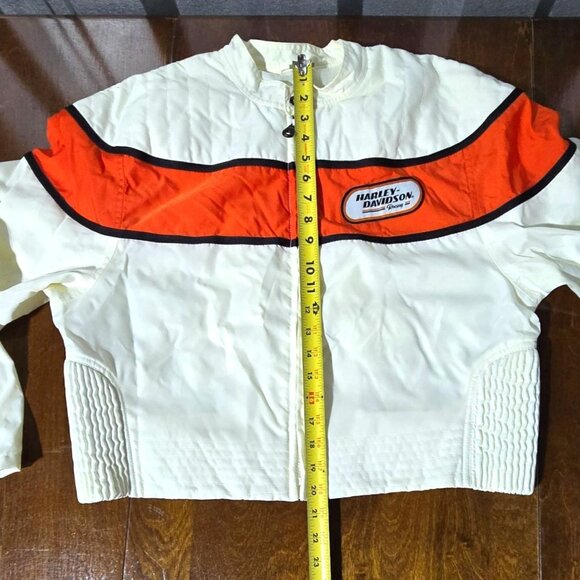Vtg Harley-Davidson Womens White & Orange Jacket Logo Cropped Racing Bikercore - Picture 5 of 11